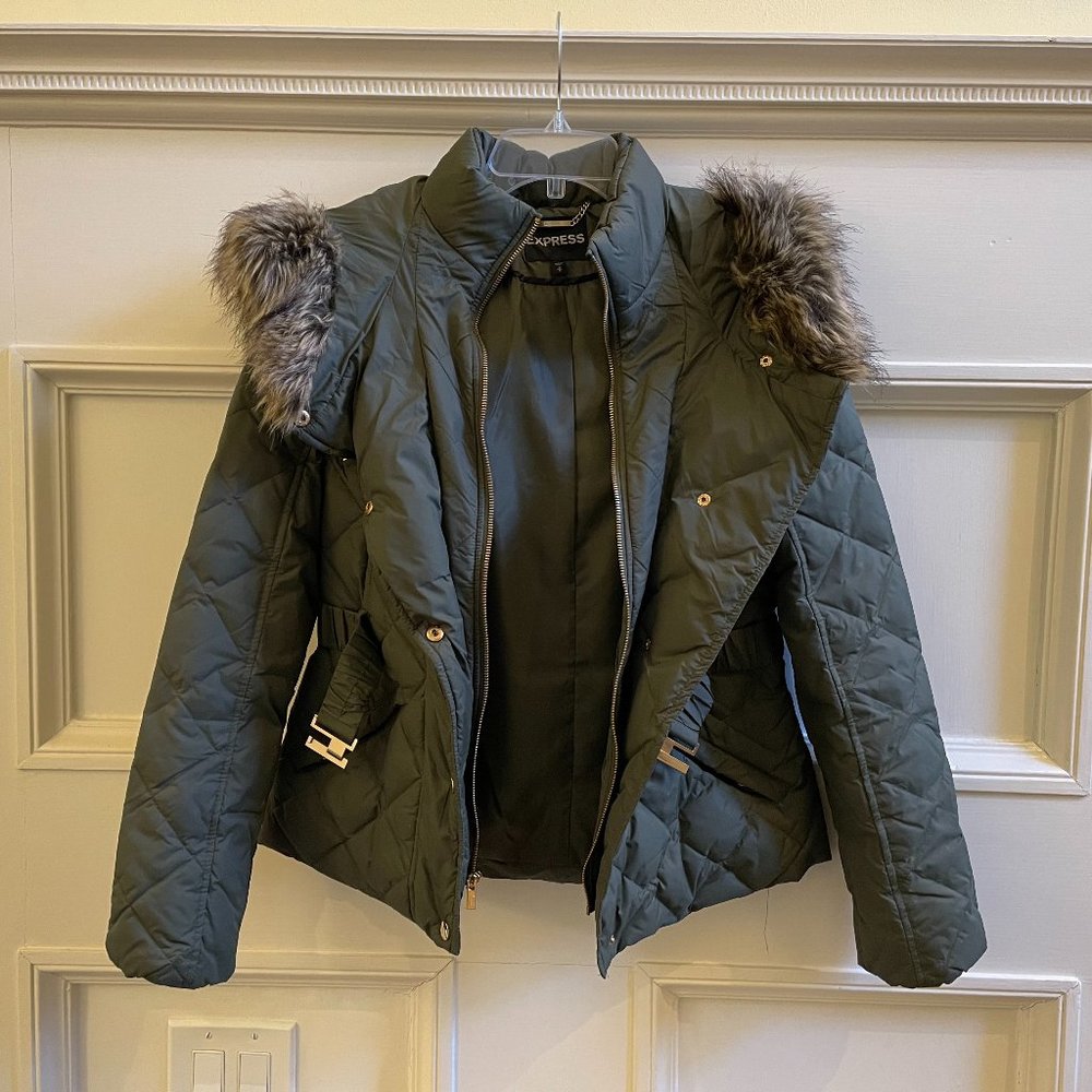 Express Hooded Puffer Jacket with Faux Fur Hood